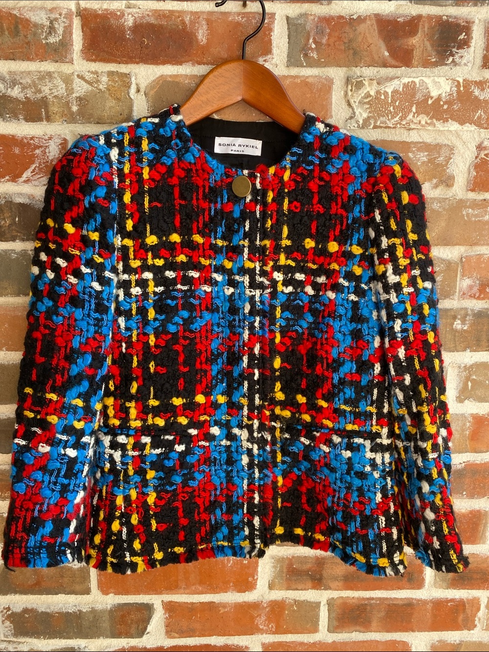 Vintage Sonia Rykiel Multicolor Tweed Blazer with Red, Blue, Yellow & Black FR40